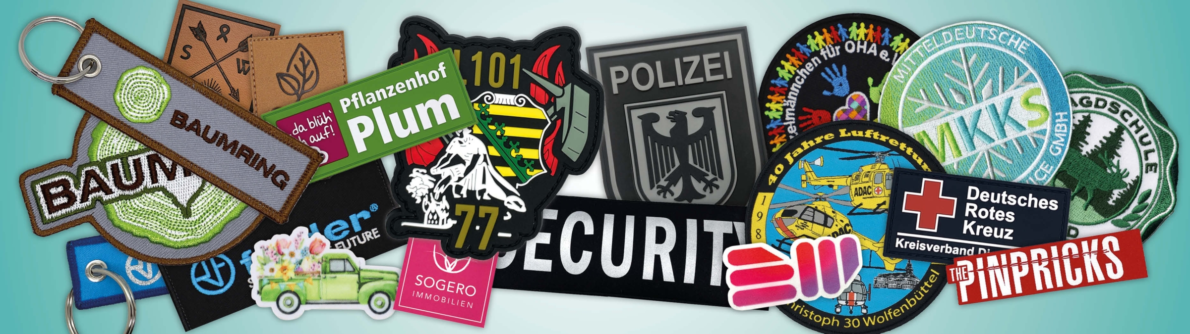 1A Aufnäher gestickt gewebt gedruckt Leder PVC Rubber Labels Schlüsselanhänger Wunschmotive