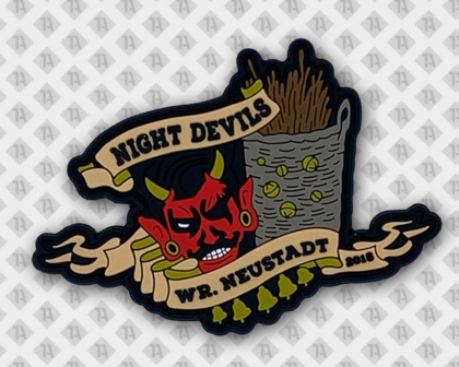 Night Devils PVC-Patch mit rotem Teufelskopf und Schriftband