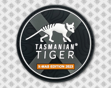 Runder Patch Aufnäher Rubber PVC Tasmanian Tiger 2023 schwarz weiß Struktur 2D 3D Firmen