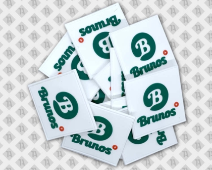 PVC Aufnäher Patch Rubber von Brunos in weiß grün reckteckig Firmen