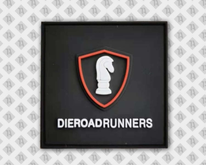 Eckiger Patch Aufnäher PVC Rubber Die Roadrunners schwarz Schachpferd Firmen