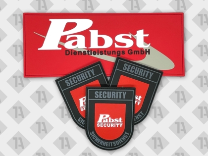 Rubber PVC Patch Aufnäher Sicherheitsdienst Security Pabst Dienstleistung rot schwarz grau Gummi Emblem Abzeichen