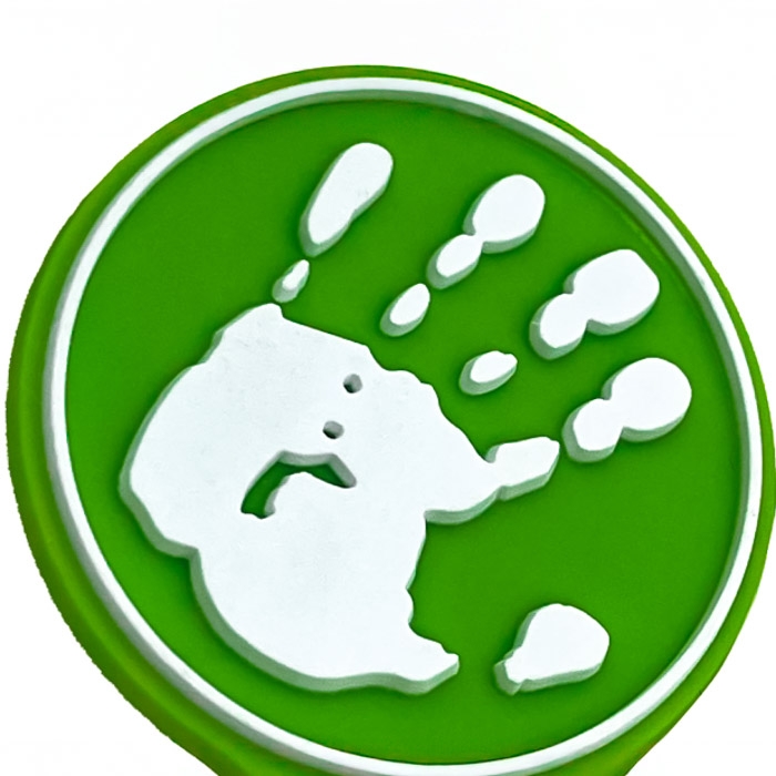 Grüner PVC-Patch mit weißem 3D-Handabdruck, kreisförmiges Design