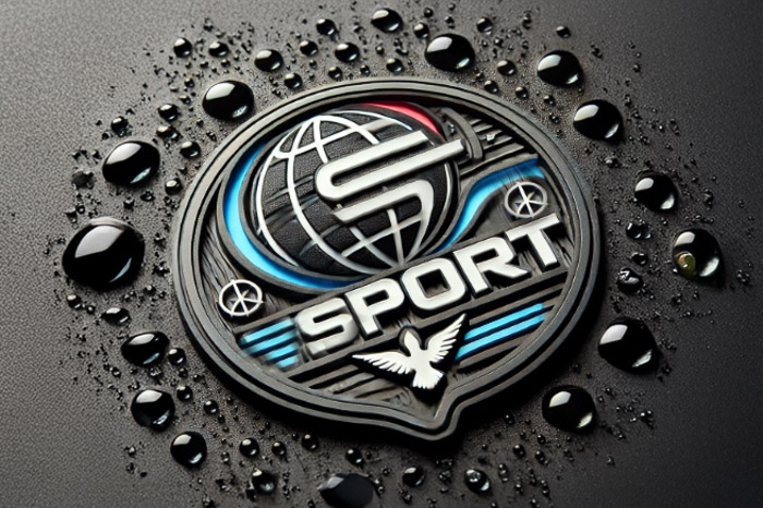 Wasserfestes PVC-Rubber-Patch mit Weltkugel, Friedenstaube und SPORT-Schriftzug, Wassertropfen perlen ab