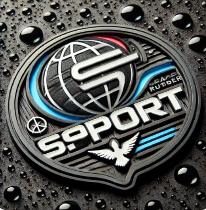 Schwarzer PVC-Patch mit Sport-Design, 3D-Relief und Wassertropfen-Effekt.
