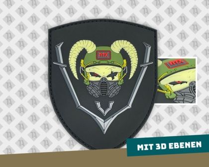 Individueller PVC Patch mit 3D Ebenen im Rammschädel-Design für Paintball Fans