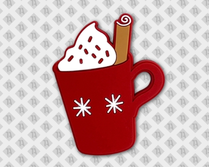 Roter PVC-Patch mit Weihnachtsbecher, Sahne und Zimtstange – 1a-rubber.de