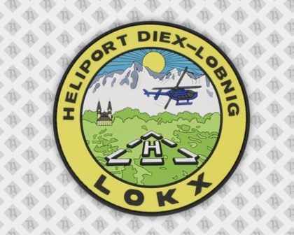 Runder Patch Aufnäher Rubber PVC 2D Heliport Fluglandeplatz Lokx bunt Firmen