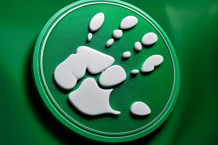Grüner PVC-Patch mit weißem 3D-Handmotiv, glänzende Oberfläche